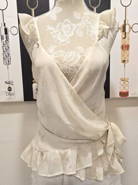 Express M Cream Floral Wrap Cami Top